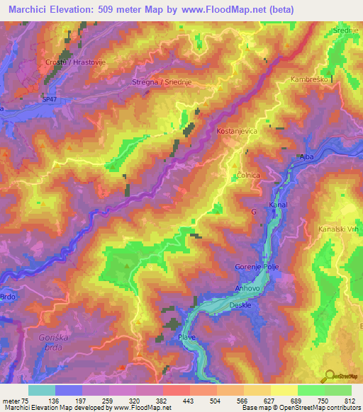 Marchici,Slovenia Elevation Map