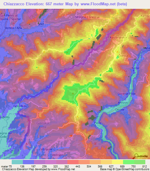 Chiazzacco,Slovenia Elevation Map