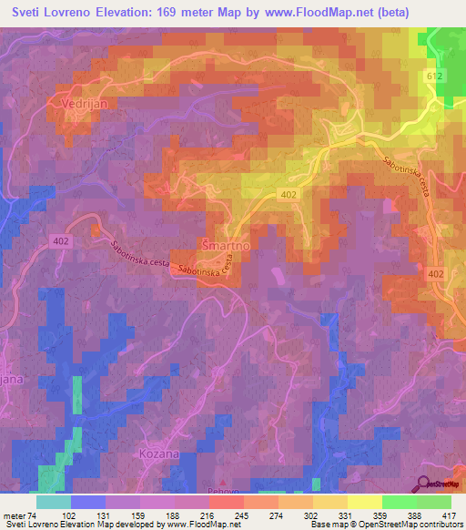 Sveti Lovreno,Slovenia Elevation Map