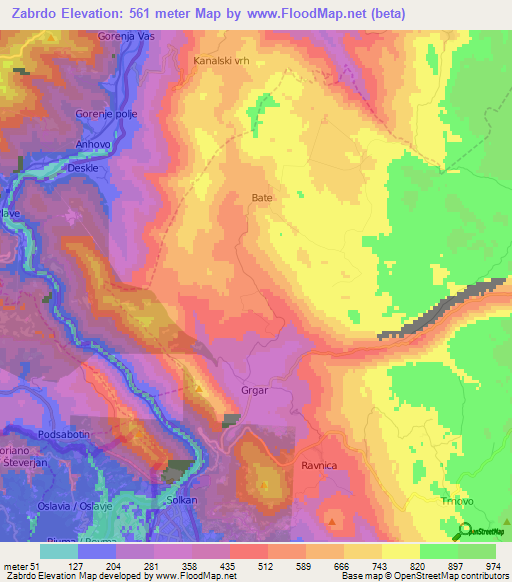 Zabrdo,Slovenia Elevation Map