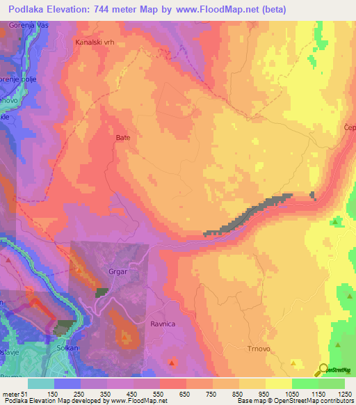 Podlaka,Slovenia Elevation Map