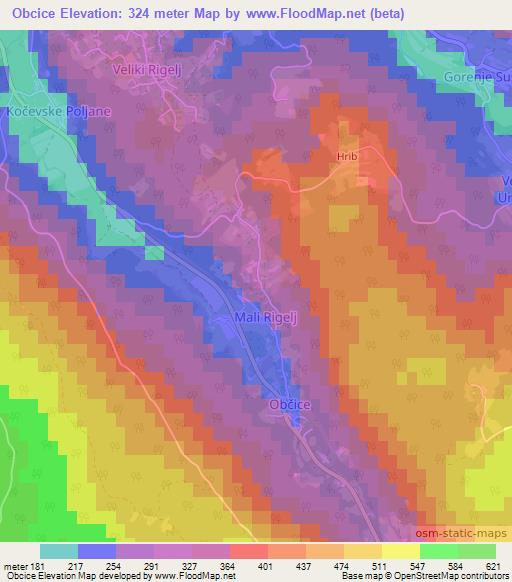 Obcice,Slovenia Elevation Map