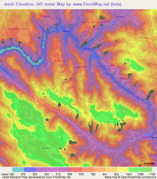 Jereb,Slovenia Elevation Map