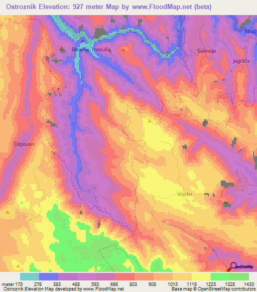 Ostroznik,Slovenia Elevation Map