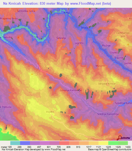 Na Krnicah,Slovenia Elevation Map