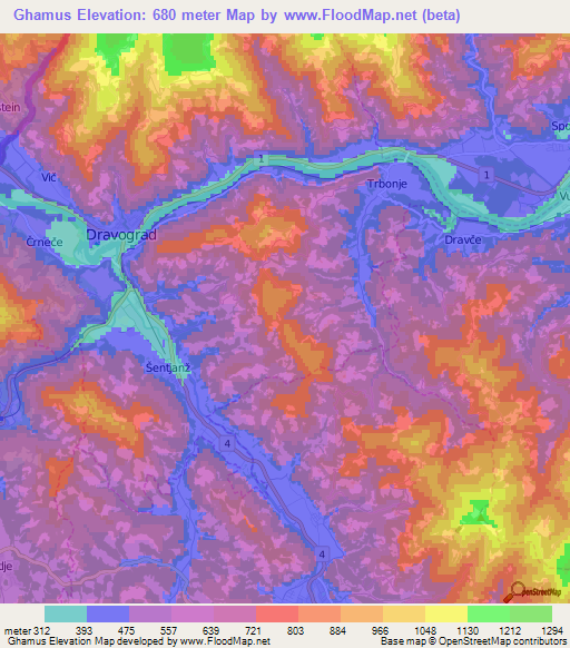 Ghamus,Slovenia Elevation Map