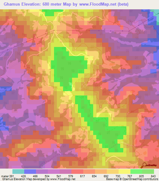 Ghamus,Slovenia Elevation Map