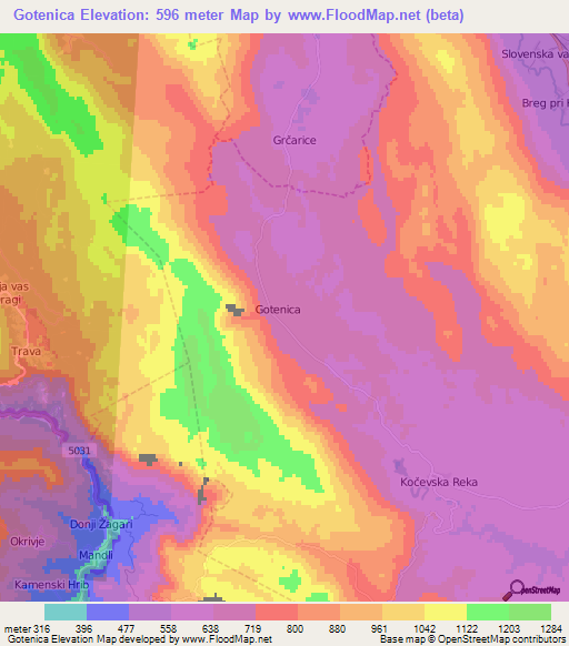 Gotenica,Slovenia Elevation Map