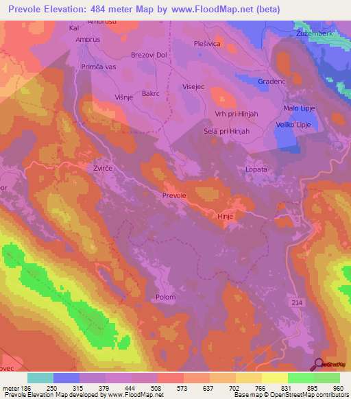 Prevole,Slovenia Elevation Map