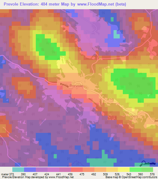 Prevole,Slovenia Elevation Map