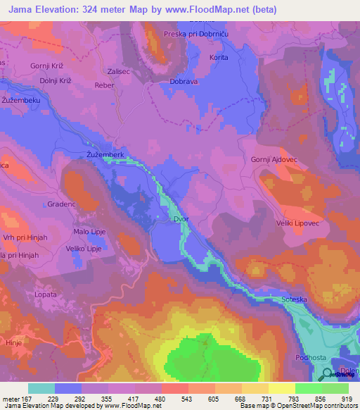 Jama,Slovenia Elevation Map