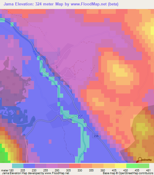 Jama,Slovenia Elevation Map