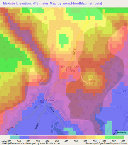 Mekinje,Slovenia Elevation Map