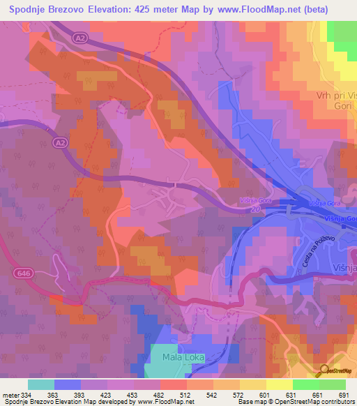 Spodnje Brezovo,Slovenia Elevation Map