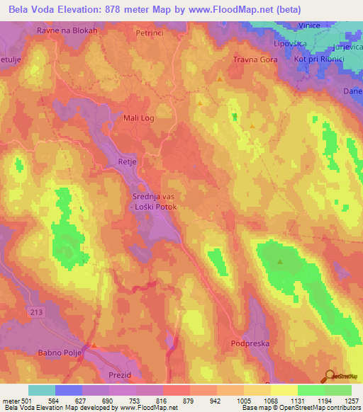 Bela Voda,Slovenia Elevation Map