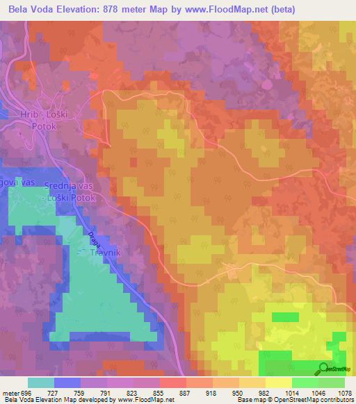 Bela Voda,Slovenia Elevation Map