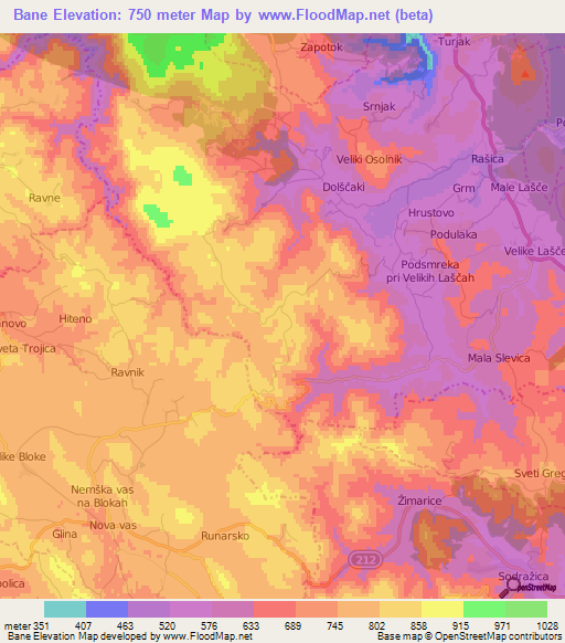 Bane,Slovenia Elevation Map