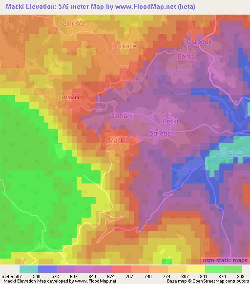 Macki,Slovenia Elevation Map