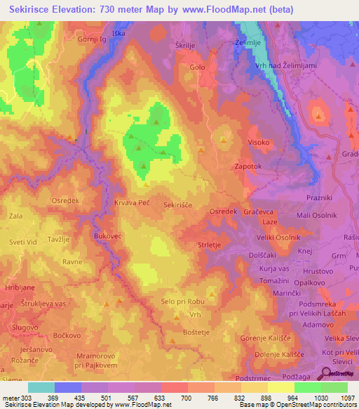 Sekirisce,Slovenia Elevation Map