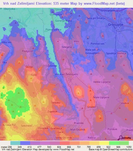 Vrh nad Zelimljami,Slovenia Elevation Map