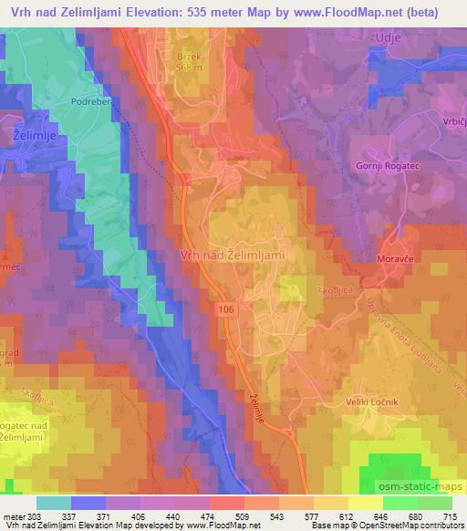 Vrh nad Zelimljami,Slovenia Elevation Map