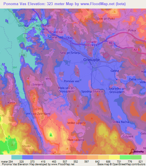 Ponoma Vas,Slovenia Elevation Map