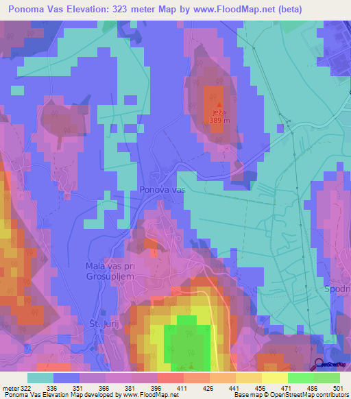 Ponoma Vas,Slovenia Elevation Map