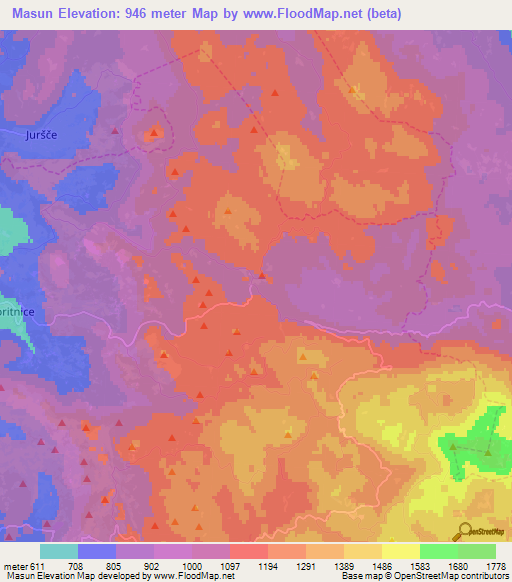 Masun,Slovenia Elevation Map