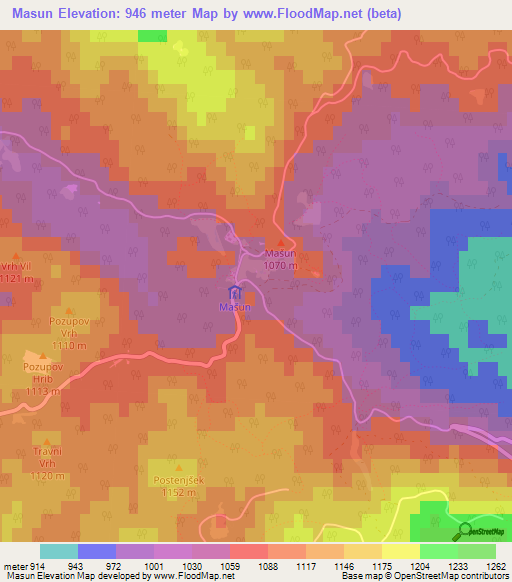 Masun,Slovenia Elevation Map