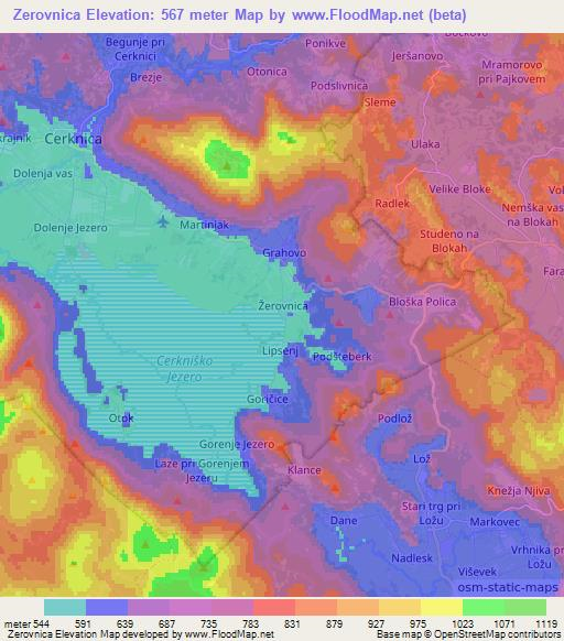 Zerovnica,Slovenia Elevation Map