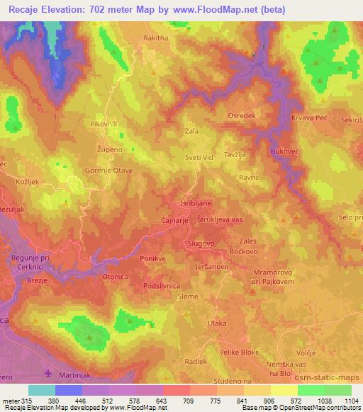 Recaje,Slovenia Elevation Map