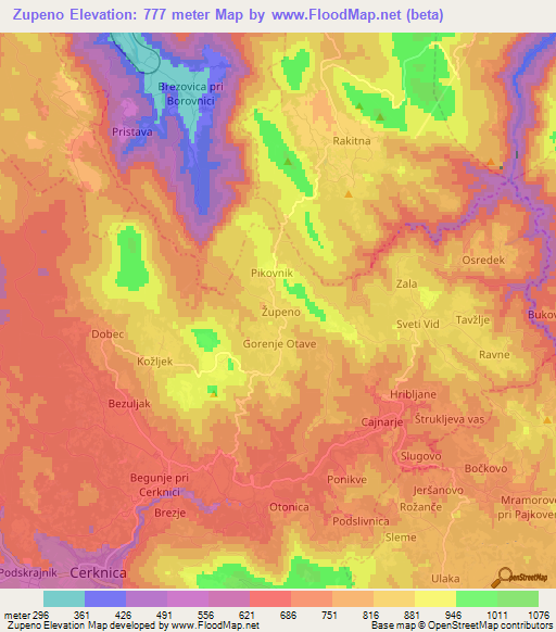 Zupeno,Slovenia Elevation Map