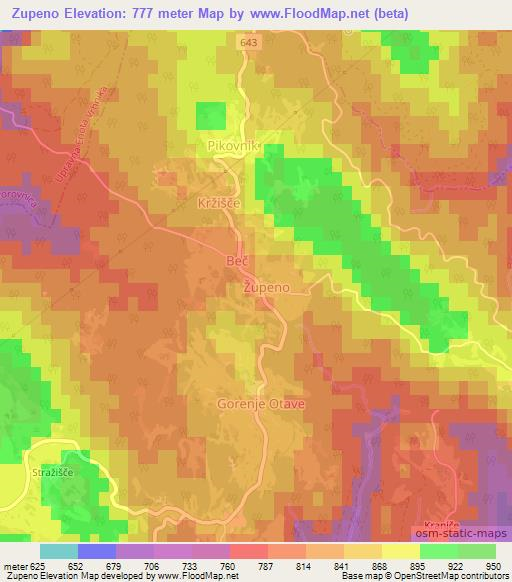 Zupeno,Slovenia Elevation Map