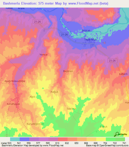 Bashmerlu,Turkey Elevation Map