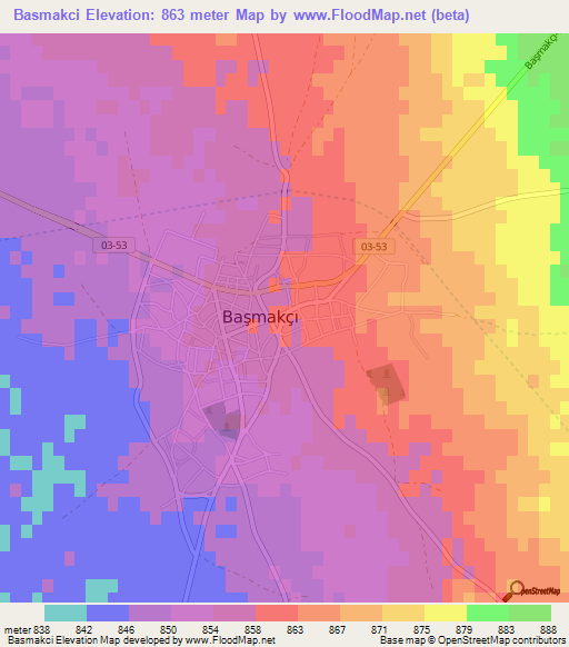 Basmakci,Turkey Elevation Map