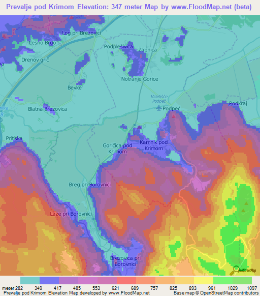 Prevalje pod Krimom,Slovenia Elevation Map