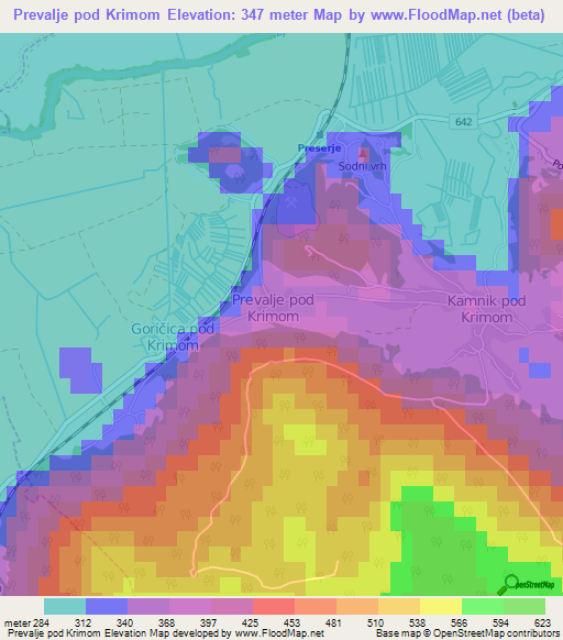 Prevalje pod Krimom,Slovenia Elevation Map