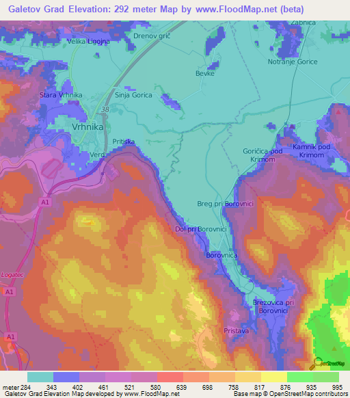 Galetov Grad,Slovenia Elevation Map