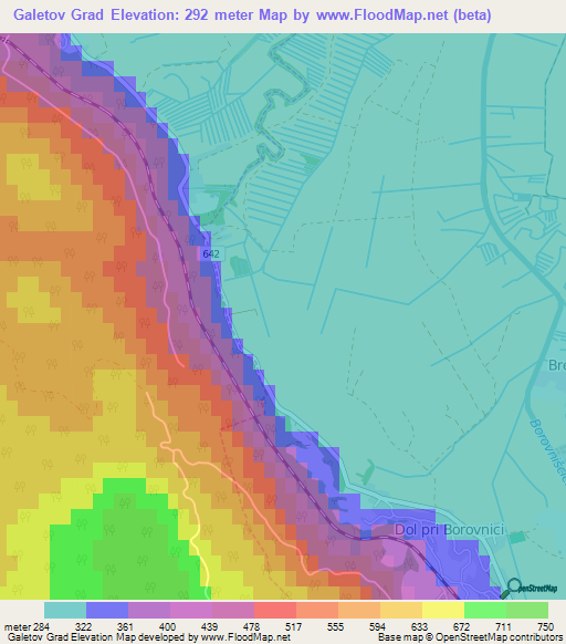 Galetov Grad,Slovenia Elevation Map