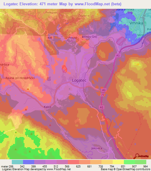 Logatec,Slovenia Elevation Map