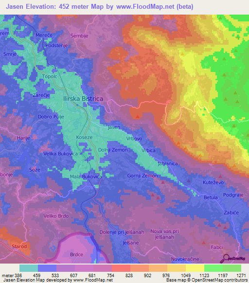 Jasen,Slovenia Elevation Map