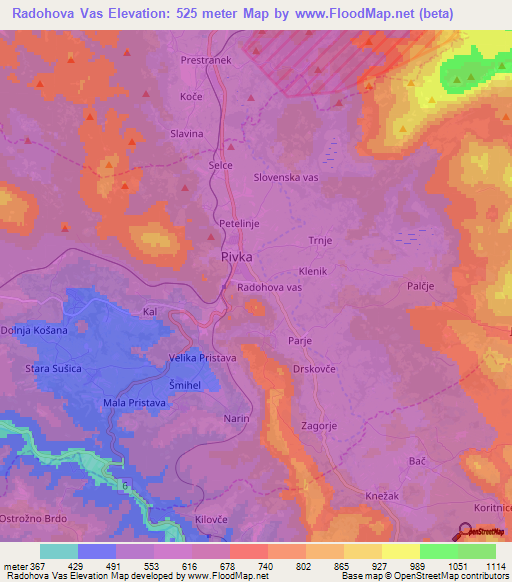 Radohova Vas,Slovenia Elevation Map