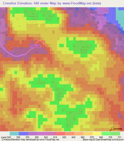 Crmelice,Slovenia Elevation Map