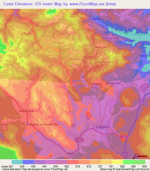 Ceste,Slovenia Elevation Map