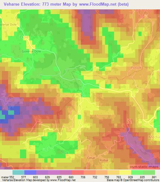 Veharse,Slovenia Elevation Map