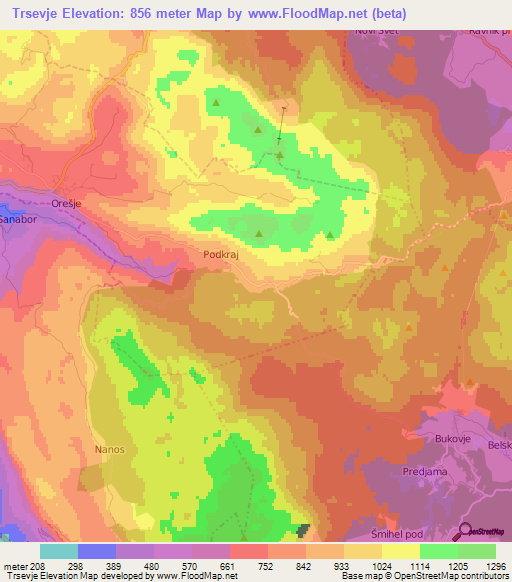 Trsevje,Slovenia Elevation Map