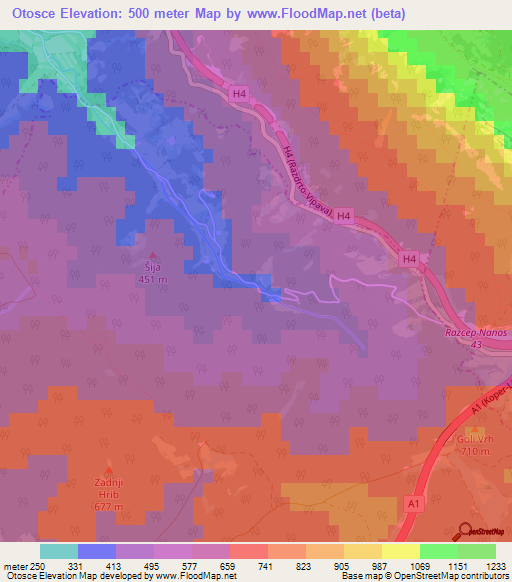 Otosce,Slovenia Elevation Map