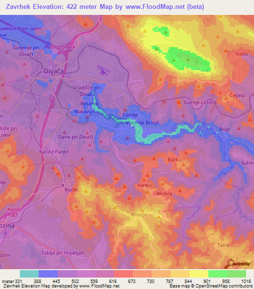 Zavrhek,Slovenia Elevation Map