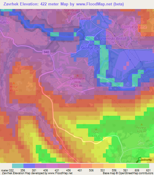 Zavrhek,Slovenia Elevation Map