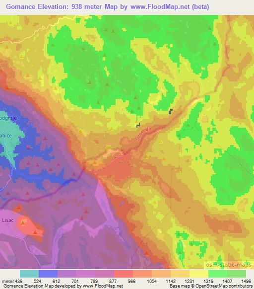 Gomance,Slovenia Elevation Map